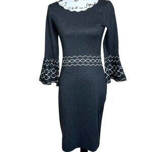 DressBarn Roz & Ali gray dress women bodycon knit bell long sleeve dress size S